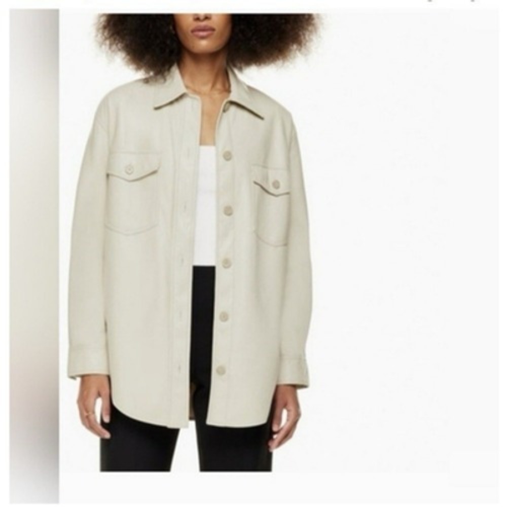 Aritzia Wilfred Faux‎ Leather Long Sleeve Shirt Jacket Ganna Shacket Size Small
